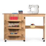 Meuble pour machine à coudre table de couture pliante avec 3 etagères pour bobines et roulettes verrouillables ... Meuble pour machine à coudre table de couture pliante avec 3 etagères pour bobines et roulettes verrouillables ...