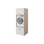 Meuble pour machine � laver avec 1 tablette 1 tiroir et 1 placard ? naturel clair et blanc ? l64 x h184 ...