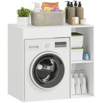 Meuble machine � laver et s�che - linge - homcom - 2 compartiments ouverts - panneau de particules - ...