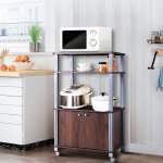 Meuble pour micro onde Étagère de cuisine pour four en bois avec 3 couches roues 60 x 40 x 98 cm brun ... Meuble pour micro onde Étagère de cuisine pour four en bois avec 3 couches roues 60 x 40 x 98 cm brun ...
