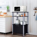 Meuble pour micro onde Étagère de cuisine pour four en bois avec 3 couches roues 60 x 40 x 98 cm noir ... Meuble pour micro onde Étagère de cuisine pour four en bois avec 3 couches roues 60 x 40 x 98 cm noir ...