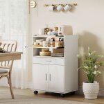 Meuble micro - ondes avec roulettes et tiroir blanc maisentiel