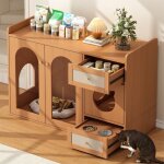 Meuble multifonction pour chat cache - liti�re - niche rangement et mangeoires int�gr�s - design bois ...