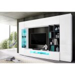 Dmora - meuble mural andy 290x40xh192 cm blanc brillant ardoise panneau effet bois et verre Dmora - meuble mural andy 290x40xh192 cm blanc brillant ardoise panneau effet bois et verre