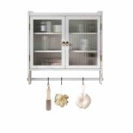 Meuble mural vintage 63cm - 2 portes vitr�es doubles 3 �tages porte - serviettes blanc salle de bain ...