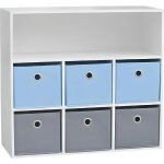 Meuble de rangement 6 paniers 1 niche pour chambre enfant - bleu gris - garçon Meuble de rangement 6 paniers 1 niche pour chambre enfant - bleu gris - garçon