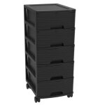 Meuble de rangement a4 � roulettes - 5 tiroirs - noir design pierre