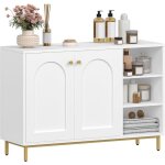 Meuble de rangement bas pour salle de bain - 2 portes avec compartiment ouvert - finition blanc - or