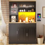 Meuble de rangement buffet cuisine 104 cm avec led contr�le par app salle � manger haut avec porte et ...