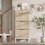 Meuble de rangement chaussures �tag�re avec 3 portes � cannelures et 1 tiroir armoire �troite moderne ...