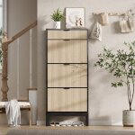 Meuble de rangement chaussures �tag�re avec 3 portes � cannelures et 1 tiroir armoire �troite moderne ...