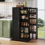 Meuble de rangement de cuisine � double porte avec �clairage led � capteur et �tag�res r�glables adapt� ...