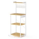 Meuble de rangement cuisine avec �tag�re r�glable 8 crochets bar � caf� 4 niveaux blanc et ch�ne