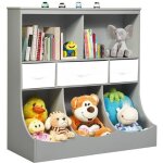 Dreamade bibliothque enfant en mdf avec 3 etagres 5 compartiments 3 tiroirs meuble jouet rangement ...