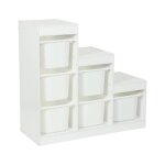 Meuble de rangement enfant escalier 6 bacs de rangement d�cor bois blanc - sora