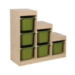 Meuble de rangement enfant escalier 6 bacs de rangement d�cor bois naturel et kaki - sora