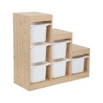 Meuble de rangement enfant escalier 6 bacs de rangement d�cor bois naturel - sora