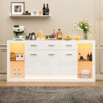 Meuble de rangement led - 160 x 40 x 75 cm - avec 3 tiroirs et 14 compartiments - sideboard buffet - ...