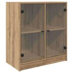 Meuble de rangement moderne - vidaxl - ch�ne artisanal - 68x37x755 cm - portes en verre - bois ding�nierie ...