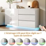 Meuble de rangement - ravas - commode 3 tiroirs multifonctionnel en mdf avec 2 portes et led r�glable ...