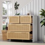 Meuble de rangements en rotin de haute qualit� 80�80�38cmpoign�es en bois massifavec tiroirsnaturel&blanc ...