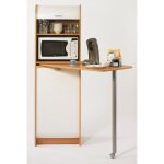 Table de cuisine et meuble rangement 5 niches - htre + rideau blanc - l 131. 1 x l 60 x h 180. 7 cm
