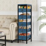 Meuble de rangement � tiroirs - lunsy - 5 tiroirs - 30x40x114 cm - bleu - structure m�tallique renforc�e ...