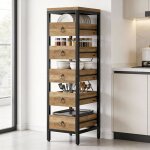 Meuble de rangement � tiroirs - lunsy - 5 tiroirs - 30x40x114 cm - marron - structure m�tallique renforc�e ...