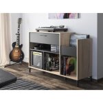 Meuble rangement vinyle - gami - platine - style urbain - dcor chne - noir - l 115 x p 40 x h 81 cm ...
