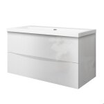 Meuble de salle de bain 100 cm 3 tiroirs mdf brilliant blanc avec vasque + pieds