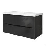 Meuble de salle de bain 100 cm 3 tiroirs mdf noir avec vasque + pieds
