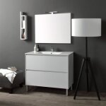 Meuble de salle de bains  poser 100 cm blanc avec cts  vue laguna