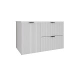Meuble de salle de bain - 100 cm - panier � linge int�gr� - blanc - poign�e noire