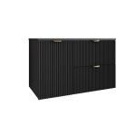 Meuble de salle de bain - 100 cm - panier � linge int�gr� - noir - poign�e dor�e