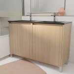 Meuble de salle de bains 120 cm 4 portes chne clair + vasque double cramique noire - xenos