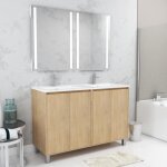 Meuble salle de bains 120 cm ch�ne clair 4 portes vasque miroirs 60x80 � leds int�gr�es - xenos