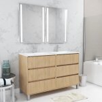 Meuble salle de bains 120 cm chne clair 6 tiroirs vasque miroirs 60x80  leds intgres - xenos