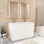 Meuble salle de bains 120 cm laqué blanc 4 portes vasque miroirs 60x80 à leds intégrées - xenos Meuble salle de bains 120 cm laqué blanc 4 portes vasque miroirs 60x80 à leds intégrées - xenos