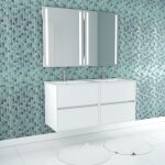 Meuble salle de bains 120 cm laqu blanc 4 tiroirs vasque miroirs 60x80  leds intgres - xenos