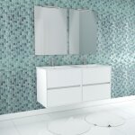 Meuble salle de bains 120 cm laqu blanc 4 tiroirs vasque miroirs 60x80 et rglettes led - xenos