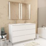 Meuble salle de bains 120 cm laqu blanc 6 tiroirs vasque miroirs 60x80  leds intgres - xenos