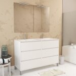 Meuble salle de bains 120 cm laqu blanc 6 tiroirs vasque miroirs 60x80 et rglettes led - xenos