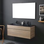 Meuble de salle de bain 120cm en ch�ne well avec double lavabo en noir mat sole
