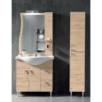 Meuble de salle de bain - base 87 - 2 portes - 2 tiroirs - vasque en ch�ne naturel - design contemporain ...