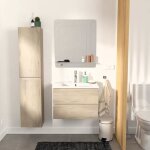 Meuble simple vasque 60cm avec vasque miroir et colonne sorrento d�cor ch�ne