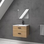 Meuble salle de bain 60 cm suspendu 2 tiroirs finition bois avec vasque et miroir - box - in 60 wood