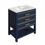 Meuble de salle de bain 66 cm avec tiroirs compartiments ouverts et lavabo - bleu + noir