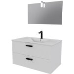Meuble salle de bains 80 cm 2 tiroirs blanc avec vasque blanche miroir et applique led - box led Meuble salle de bains 80 cm 2 tiroirs blanc avec vasque blanche miroir et applique led - box led