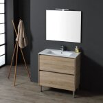 Meuble de salle de bains � poser de 80 cm avec lavabo et tiroirs ch�ne laguna