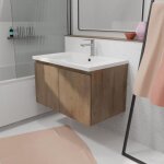 Meuble de salle de bains 80cm  suspendre dcor bois clair - 2 portes - vasque blanche - elementary